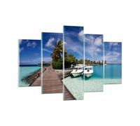 Impression sur Verre 150x100cm Tableaux Île des Maldiviens archipel océan hutte