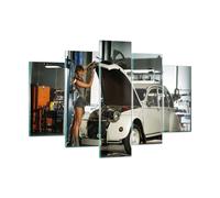 Impression sur Verre 150x100cm Tableaux Image Fille jeune voiture mécanique