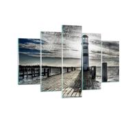 Impression sur Verre 150x100cm Tableaux Image Photo Lac phare pont en bois eau