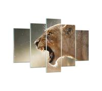 Impression sur Verre 150x100cm Tableaux Image Photo Lion Lionne Crocs Decoration