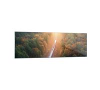 Impression sur Verre 160x50cm Tableaux Image Photo Rail Automne Soleil
