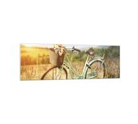 Impression sur Verre 160x50cm Tableaux Image Photo Vélo Prairies Fleurs