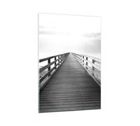 Impression sur Verre 50x70cm Tableaux Image Jetée Point De Vue Noir Et Blanc