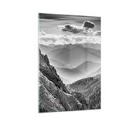 Impression sur Verre 50x70cm Tableaux Image Noir Et Blanc Paysage Montagnes