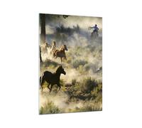 Impression sur Verre 50x70cm Tableaux Image Photo Cow-boy cow-girl cheval