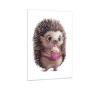 Impression sur Verre 50x70cm Tableaux Image Photo Hérisson Cupcake Pour Enfants