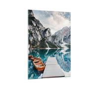Impression sur Verre 70x100cm Tableaux Image Photo Bateaux Montagnes Port