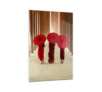 Impression sur Verre 70x100cm Tableaux Image Photo Bhoutan Parapluie Rouge