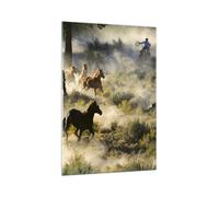 Impression sur Verre 70x100cm Tableaux Image Photo Cow-boy cow-girl cheval