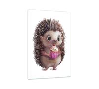 Impression sur Verre 70x100cm Tableaux Image Photo Hérisson Cupcake Pour Enfants