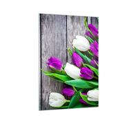 Impression sur Verre 70x100cm Tableaux Image Photo Tulipes bois bouquet fleurs