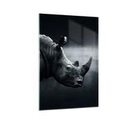 Impression sur Verre 70x100cm Tableaux Image Rhinocéros Noir Et Blanc Portrait