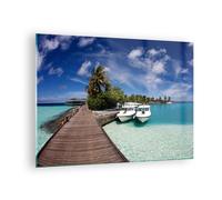 Impression sur Verre 70x50cm Tableaux Île des Maldiviens archipel océan hutte