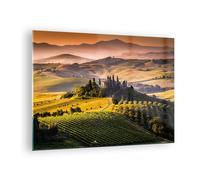 Impression sur Verre 70x50cm Tableaux Image Agriculture ferme toscane vignoble