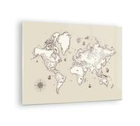 Impression sur Verre 70x50cm Tableaux Image Carte Monde classique continents