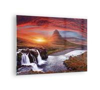 Impression sur Verre 70x50cm Tableaux Image Kirkjufell Chute D'Eau Montagne