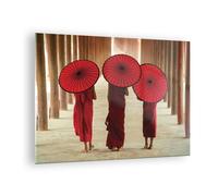 Impression sur Verre 70x50cm Tableaux Image Photo Bhoutan Parapluie Rouge