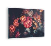 Impression sur Verre 70x50cm Tableaux Image Photo Bouquet Fleurs Roses