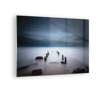 Impression sur Verre 70x50cm Tableaux Image Photo Brise Lames Brouillard Nuit