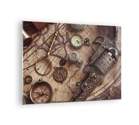 Impression sur Verre 70x50cm Tableaux Image Photo Cartographie Vintage Boussole