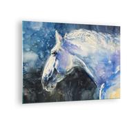 Impression sur Verre 70x50cm Tableaux Image Photo Cheval Aquarelle Portrait