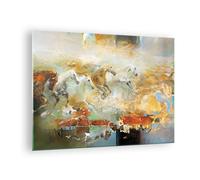 Impression sur Verre 70x50cm Tableaux Image Photo Chevaux Galop Modernes