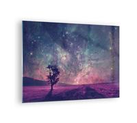 Impression sur Verre 70x50cm Tableaux Image Photo Cosmos Arbre Prairie