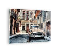Impression sur Verre 70x50cm Tableaux Image Photo Cubain Voiture Immeubles
