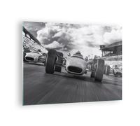 Impression sur Verre 70x50cm Tableaux Image Photo Formule 1 Noir Et Blanc