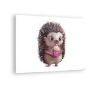 Impression sur Verre 70x50cm Tableaux Image Photo Hérisson Cupcake Pour Enfants