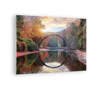 Impression sur Verre 70x50cm Tableaux Image Photo Jardin Rhododendrons Pont