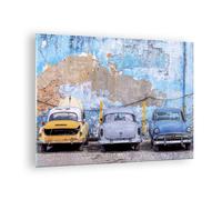 Impression sur Verre 70x50cm Tableaux Image Photo La Havane Ancien Voitures