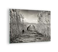 Impression sur Verre 70x50cm Tableaux Image Photo Pont Jetée Sépia Decoration