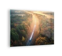 Impression sur Verre 70x50cm Tableaux Image Photo Rail Automne Soleil Decoration