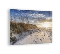 Impression sur Verre 70x50cm Tableaux Image Photo Sable Herbe Mer Art Decoration