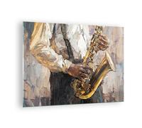 Impression sur Verre 70x50cm Tableaux Image Photo Saxophone Huile Musicien