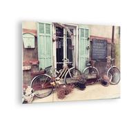 Impression sur Verre 70x50cm Tableaux Image Photo Vélos Vintage Immeuble