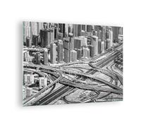 Impression sur Verre 70x50cm Tableaux Image Photo Ville Gratte-ciel Autoroute