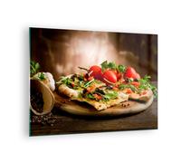 Impression sur Verre 70x50cm Tableaux Image Pizza vegetariana italie nourriture