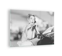Impression sur Verre 70x50cm Tableaux Image Vintage Noir Et Blanc Téléphoner