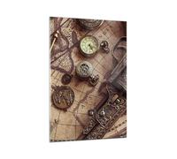 Impression sur Verre 80x120cm Tableaux Image Photo Cartographie Vintage Boussole
