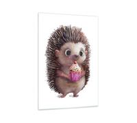Impression sur Verre 80x120cm Tableaux Image Photo Hérisson Cupcake Pour Enfants