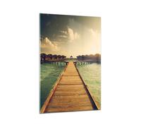 Impression sur Verre 80x120cm Tableaux Image Photo Maldives Chalets Eau
