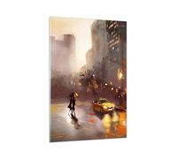 Impression sur Verre 80x120cm Tableaux Image Photo Manhattan Couple Rue