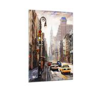 Impression sur Verre 80x120cm Tableaux Image Photo New York Aquarelle Decoration