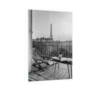 Impression sur Verre 80x120cm Tableaux Image Photo Noir Et Blanc Paris Balcon