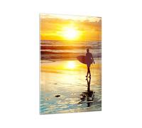 Impression sur Verre 80x120cm Tableaux Surfeur Coucher de soleil Océan planche