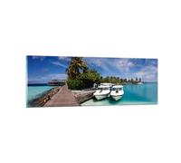 Impression sur Verre 90x30cm Tableaux Île des Maldiviens archipel océan hutte