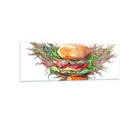 Impression sur Verre 90x30cm Tableaux Illustration nourriture hamburger pain