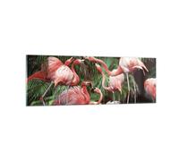 Impression sur Verre 90x30cm Tableaux Image Palmiers Troupeau Flamants Roses